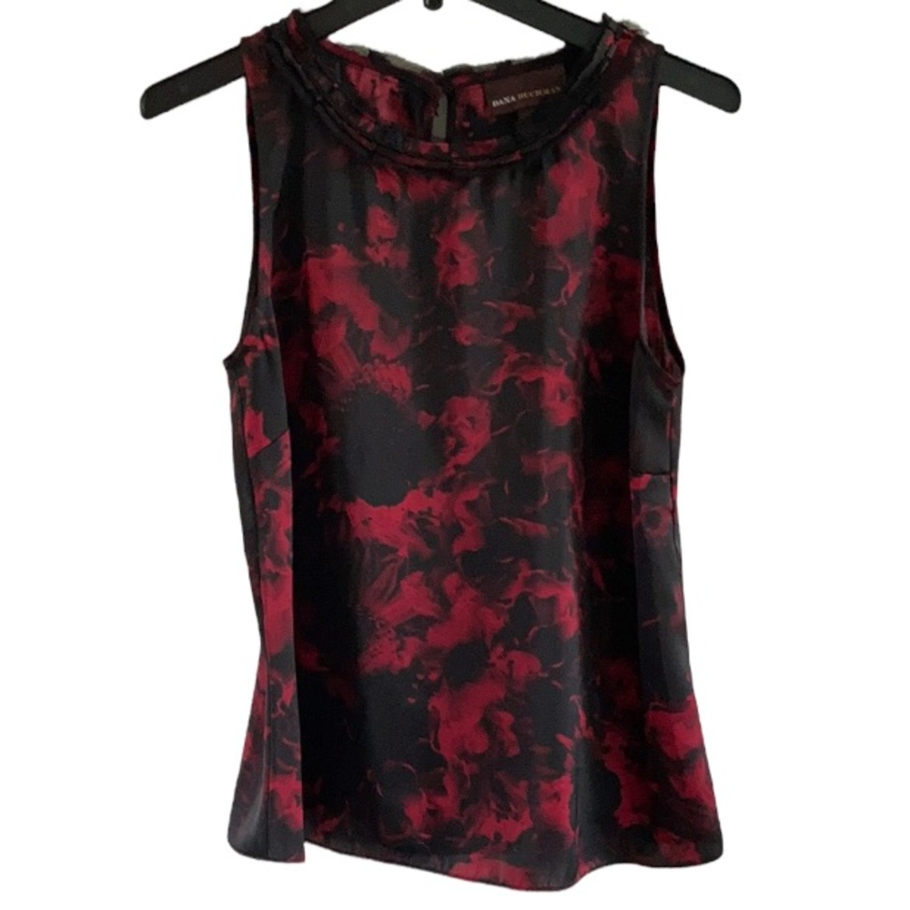 Dana Buchman Floral Print with Beading Sleeveless Top - Black & Red - Picture 1 of 6